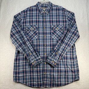 Duluth Trading Co Shirt Mens Size XLT Tall Long Sleeve Blue White Plaid Pockets